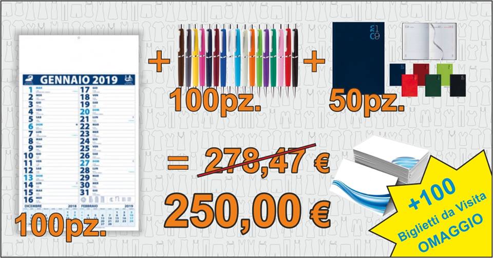 Set Calendari 2019, agende 2019 e penne